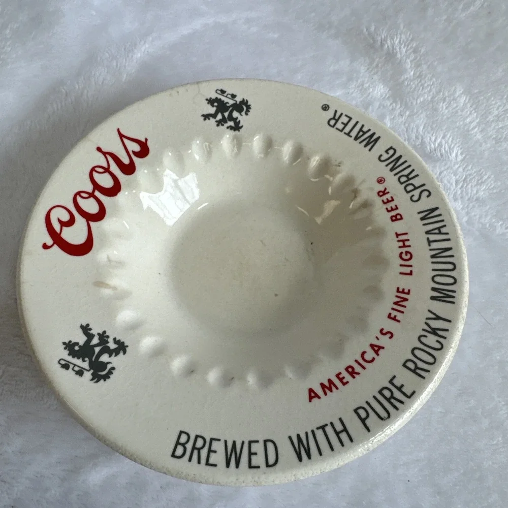 Vintage Coors Beer Ceramic Ashtray Rocky Mountain Spring Water Cream‎